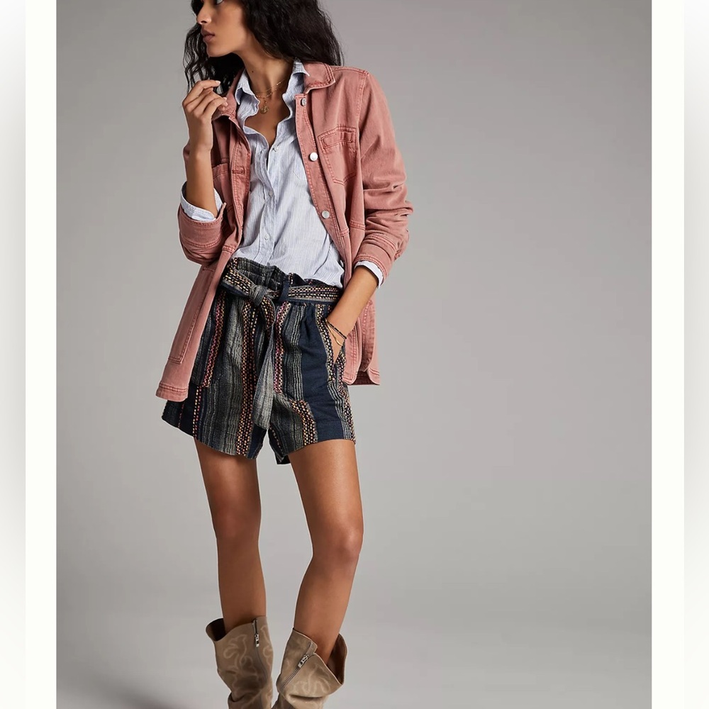 Anthropologie Lynnie Striped Paperbag shorts S